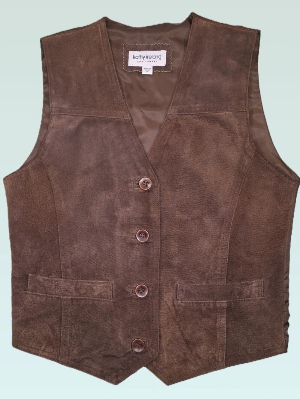 Vintage 90s Kathy Ireland Brown Suede Leather Vest Western Boho M
